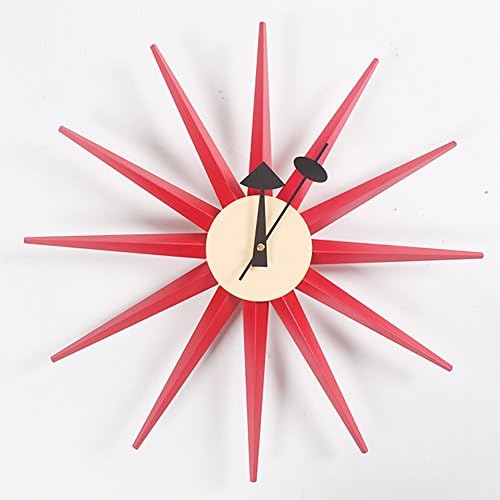 HHYS H663 Sunburst Wooden Red Wall Clock Mid Century Handmade Antique Retro Danish Nelson Style