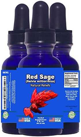 2 OUNCE! - RED SAGE (SALVIA MILTIORRHIZA) BY NATURAL RELIEFS! - FREE HOME HERBAL HINTS eBook! - ORGANIC LIQUID EXTRACT! - MADE IN AMERICA! - ALCOHOL FREE! - 100% MONEY BACK GUARANTEE! - SALE NOW!