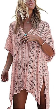 Womens Solid Oversized Beach Cover Up Swimsuit Bathing Suit Beach Dress (Pink)