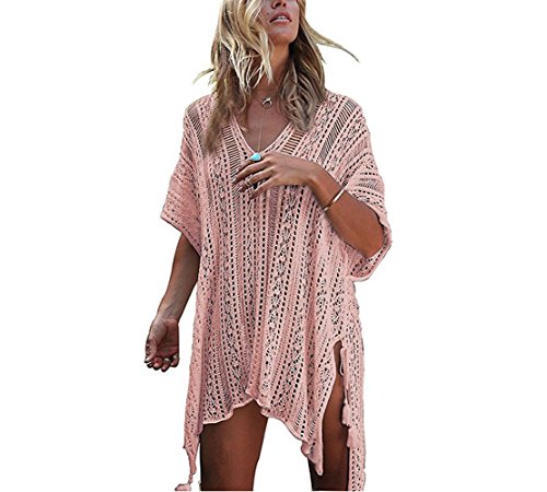 Womens Solid Oversized Beach Cover Up Swimsuit Bathing Suit Beach Dress (Pink)