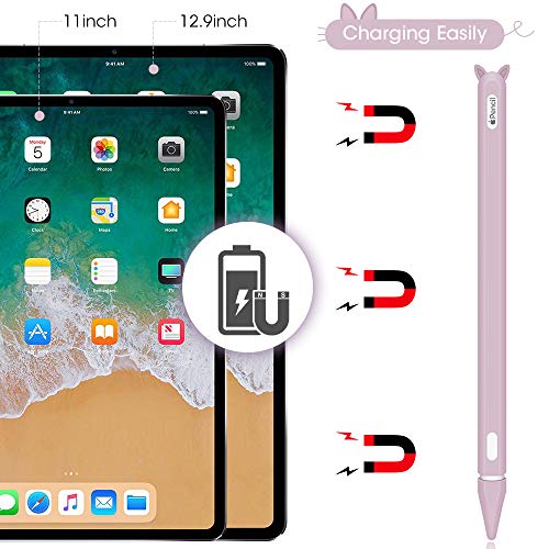 Silicone Case for Apple Pencil 2nd Generation Holder Sleeve Skin Pocket Cover Accessories Kit for iPad Pro 11 12.9 inch 2018, Cute Soft Grip Pouch Cap Holder and 2 Protective Nib Covers (Purple)