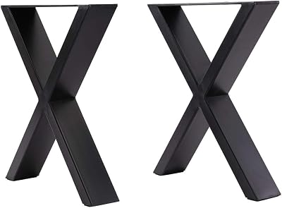INMOZATA Heavy Duty X Furniture Legs Set of 2 Raw Steel Black DIY Coffee Table