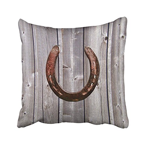Emvency Square 20x20 Inches Decorative Pillowcases Wood Pillows Country Western Lucky Horseshoe Rustic Wood Pillow Cotton Polyester Decor Throw Pillow Cover with Hidden Zipper for Bedroom Sofa