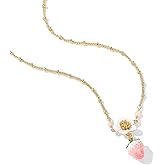 Pink Strawberry Station Necklace - Cute Enamel Fruit & Flower Pendant for Women, 18K Gold Plated Dainty Aesthetic Jewelry Gift