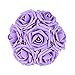 Febou Artificial Flowers, 50pcs Real Touch Artificial Foam Roses Decoration DIY for Wedding Bridesmaid Bridal Bouquets Centerpieces, Party Decoration, Home Display, Office Decor (Standard Type,Purple)
