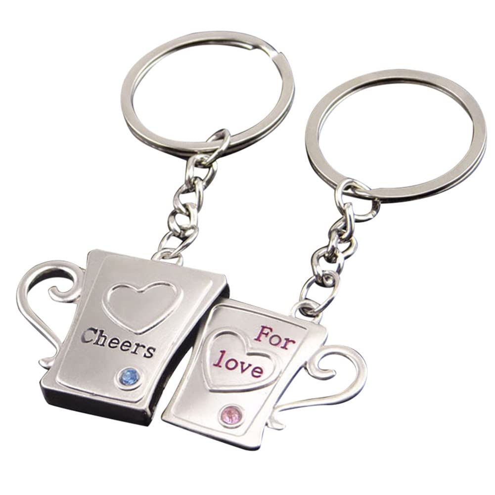 ARFUKA 2pcs Couple Keyring Water Cup Pendant Keychain Set Lettering Metal Key Ring Charm Engraved Jewellery Christmas Birthday Gift Keyrings Key Chain Key Ring Holder for Men and Women