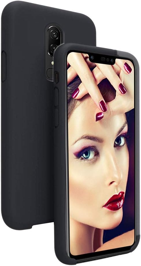 OnePlus 6 Case Premium Liquid Silicone Gel Flexible Rubber Ultra Thin Matte Bumper Back Cover for OnePlus 6 with Soft Microfiber Cloth Lining Cushion - Black