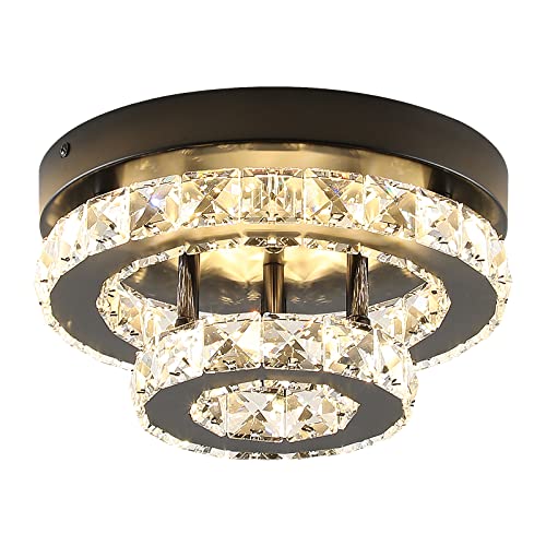 ECOBRT Mini Crystal Chandeliers Modern Black Flush Mount Ceiling Light Surface Mount Led Ceiling Light Bedroom Ceiling Lights Indoor 9.8