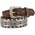 Nocona Mens Floral Tabs Beaded Buck Lacing Belt, Size 46, White