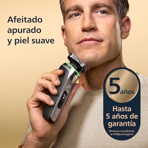 i9000 Prestige, Afeitadora Eléctrica Hombre, Máquina de Afeitar Barba en Seco y Húmedo, Tecnología SkinIQ, Base de Carga, Recargable, Estuche de Viaje, Centro de limpieza, XP9202/30