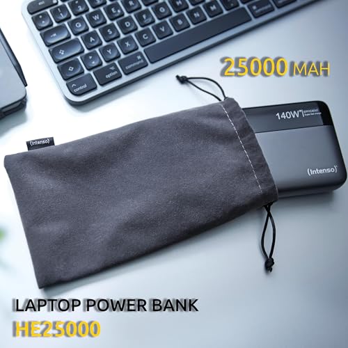Intenso Powerbank HE25000 140W Power Delivery, 25000mAh Externer Akku, Schnellladung für MacBook, iPhone, Samsung Galaxy, iPad – USB-C Kabel & Transporttasche inklusive 4