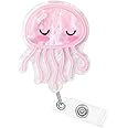 Badge Reel Holder Retractable Medical Student ID Clip Glitter Cute Nursing Name Tag Holder Bling Nurse Badge Alligator Clip for Doctor Medical Assistant Clinic Office (Pink Jellyfish)
