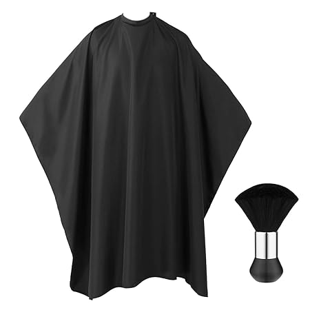 Frcolor Friseursalon Haarschneideumhang Schwarz Salon Barber Cape mit Nacken Bürste - 55' x 63'