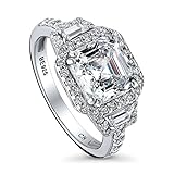BERRICLE Sterling Silver 3.75 ct.tw Asscher Cubic Zirconia CZ Halo Art Deco Engagement Wedding Ring