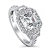 BERRICLE Rhodium Plated Sterling Silver Asscher Cut Cubic Zirconia CZ Halo Art Deco Engagement Ring