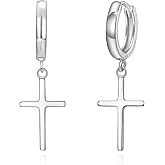SIMPLGIRL 925 Sterling Silver Cross Earrings- Dainty Light Weight Huggie Hoop Cross Earrings for Women Men