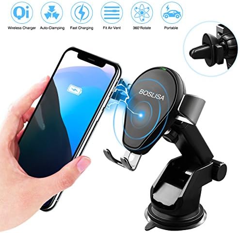 Wireless Car Charger, BOSLISA Qi Fast Wireless Charging Car Mount Phone Holder for iPhone X, 8/8 Plus, Samsung Galaxy S8/S8 Plus/S7/S7 edge/S6 edge Plus/Note 8/5, other Qi Enabled Devices