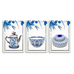 3 Panel Canvas Wall Art Blue and White Porcelain Pictures Home Wall Decorations for Bedroom Living Room Paintings Canvas Prints Framed - 16"x24" x 3 Panels
