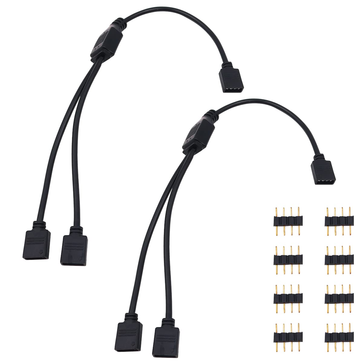 WANGCL 2PCS LED Strip Splitter Cable 4 Pin RGB Splitter 1 to 2 Ports LED Controller Connector for RGB 5050 3528 2835 LED Strip -Black