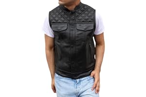Ovlan Mens Motorcycle Full Grain Cowhide Leather Heavy Duty Biker Vest