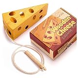 Montessori Wooden Cheese Toy for Toddlers, Best for Travel in Car and Airplane Mouse and Cheese Lacing Puzzle with Free Stress Relief Squeeze Ball, Educational Lace Up Activity Game Great for Age 3+