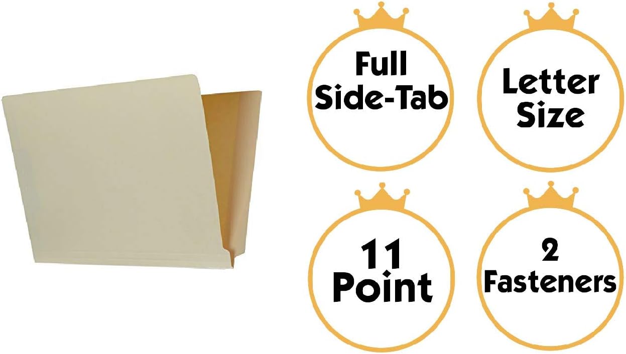 The File King - Manila File Folder - Letter Size - Full Side Tab with Fasteners for Shelf Filing - Box of 50-11 Point : Office Products