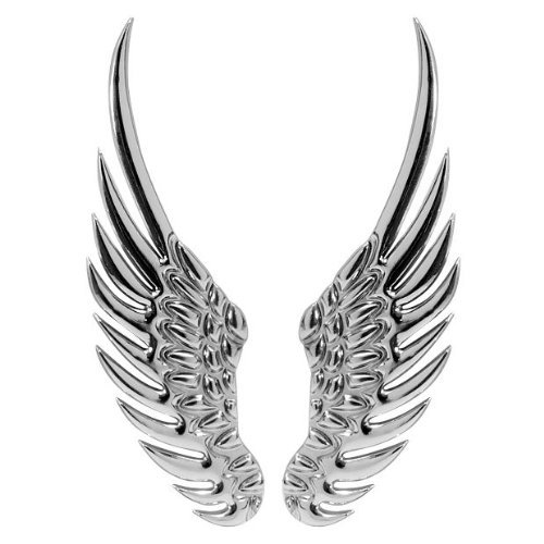 Car Silver Tone Alloy Angel Wings Badge Stickers 2 Pcs