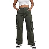 Cargo Pants for Women Elastic Waisted Straight Wide Leg Casual Pants with Multi Pockets