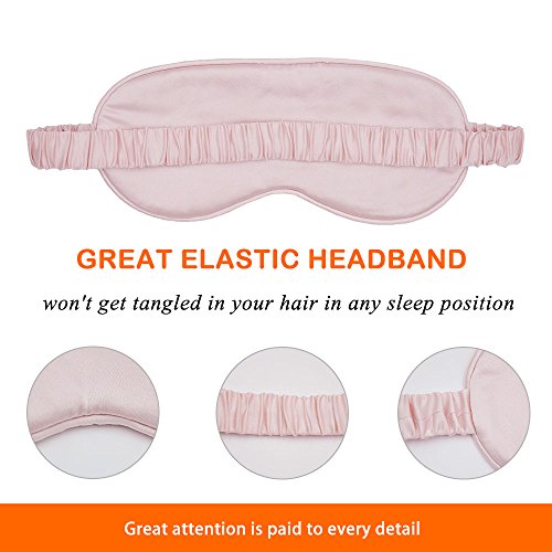 Sleep Mask Eye Mask & Blindfold 100% Mulberry Silk with Elastic Strap and Silk Filling for Full Night's Sleep, Travel and Nap with Free Luxury Bag and Ear Plugs (Pink) - Thumbnail 4