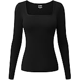 EUYZOU Long Sleeve Shapewear for Women Tummy Control Tops Square Neck Thermal Shirts Body Shaper Compression Top
