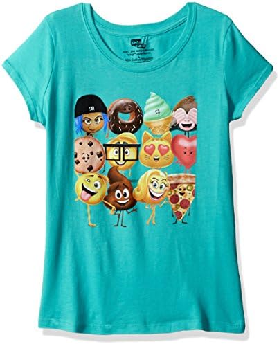 Emoji Movie Big Girls' Character Super Group Short Sleeve T-Shirt, Cancun, S