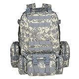 TTLIFE Backpack Large Tactical Outdoor Trekking Rucksacks Military Bag for Hiking Camping Mountain Climbing Combined with 3 MOLLE Bags (ACU)