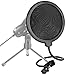 Pop Filter,Double-layer MIC Wind Screen,SOONHUA Round Clip-On Pop Mask Shield with 360 Degree Flexible Metal Gooseneck Holder Screw Clamp for Recording Vocals