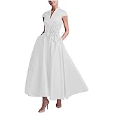 Caodip Satin Mother of The Bride Dresses for Women Tea Length Cap Sleeve Wedding Guest Dress A Line Evening Gown