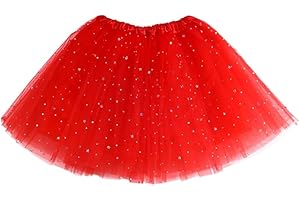 QUNBZOU Girls Non See-Through Tutus 4 Layers Tulle Sequins Stars Trim Ballet Dance Skirt Princess Dress-Up