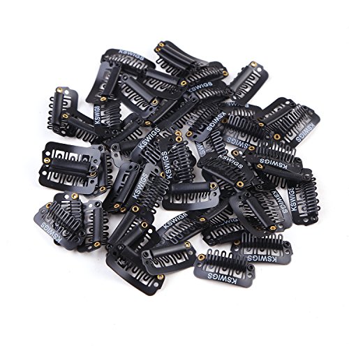 Neitsi 50pcs Rubber U-shape Snap Clips Metal Clips for Hair Extensions DIY Clip-on (2.3cm, Black)