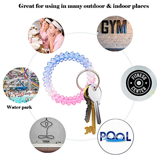 QY 10PCS Pearlized Transparent Colors Plastic Spiral Coil Wrist Band Key Ring Chain