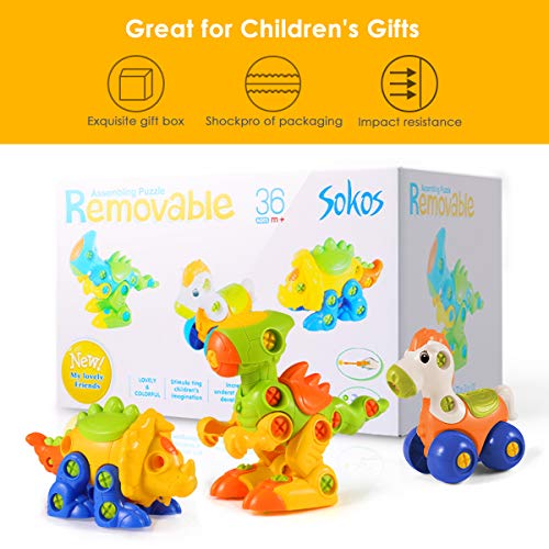 Dinosaur Toys, STEM Learning Toys, Construction Engineering Building Play Set for Boys Girls Toddlers, Best Kids Toy Gift for Ages 3yr – 6yr, 3 Years and up (Colorful)