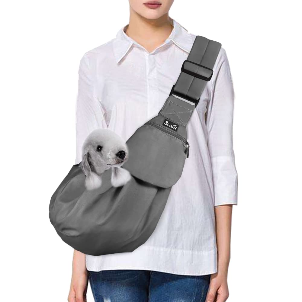 SlowTon Pet Carrier, Doggie Cat Hand Free Sling Carry Dog Papoose Carrier Adjustable Padded Shoulder Strap Tote Bag with Front Pocket Safety Belt Outdoor Traveling Puppy Carrying for Walking Subway — image 1