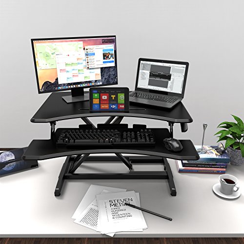 Height Adjustable Standing Desk, Alloyseed Ergonomic Sit Stand Gas Spring Riser Converter Workstation, with Quick Release Keyboard Tray - Thumbnail 4
