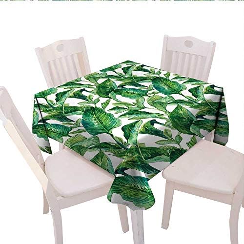 longbuyer Leaf Linen Tablecloth Romantic Holiday Island Hawaiian Banana Trees Watercolored Image Round Outdoor Tablecloth 60"x60"Dark Green and Forest Green