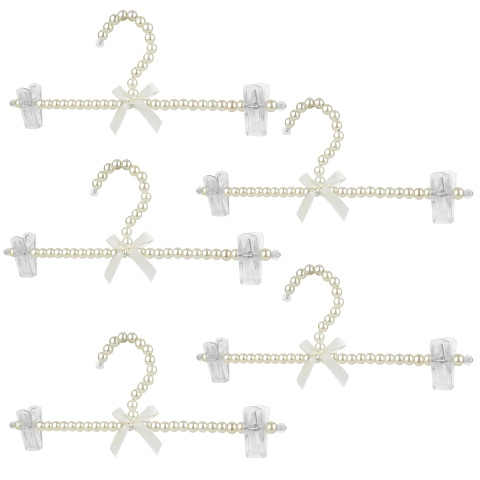 Photo 1 of 13 inch Pearl Hanger Pants Hangers with Clip,Cute Ribbon Bow Hanger Clip Hangers for Wedding Dress Bride Bridesmaid Lingerie (5, Beige)