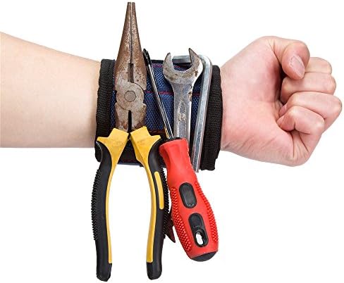 Magnetic Wristband,Adjustable Magnet Arm Band with 10 Strong Magnets Tool Belt,Gifts for DIY Handyman,Father/Dad, Husband, Boyfriend, Men, Women (Blue)