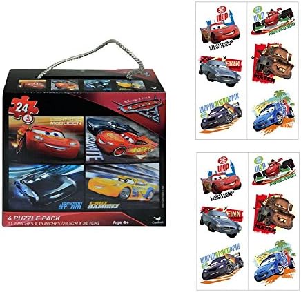 Disney CARS 4 Pack Puzzles and 2 Tattoo Sheets with 12 Tattoos