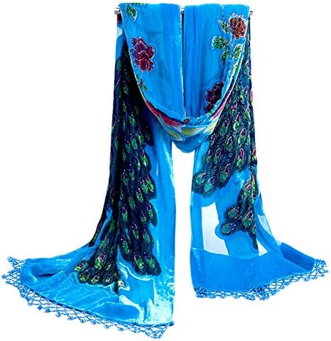COCONEEN Peacock Embroidered Beads Long Scarf Shawls