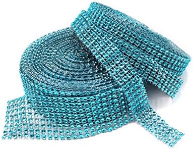 SuZhi 2 Rolls Diamond Sparkling Rhinestone Mesh Ribbon Roll for Arts & Crafts, Event Decorations, Wedding Cake, Birthdays, Baby Shower (Blue)