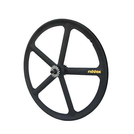 RIDDOX Laufradsatz Singlespeed Fixie 700C/28 Hinterrad mit Freilaufritzel – Leichtmetall - 5 Speichen – Schwarz Matt