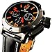 YouYouPifa Fashion Men's Business Quartz Black Band Watch Leather Strap Quartz Wrist Watch (Orange/Black Dial)