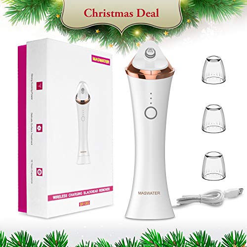 Blackhead Remover Pore Vacuum - MASWATER Upgrade Strong Suction Facial Pore Cleanser Rechargeable Electric Acne Comedone Extractor Blackhead Suction with 3 Suction Heads for Skin Treatment