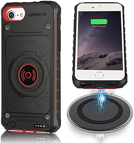 iPhone 6s Plus Wireless Charger Case, Apoptech Shockproof Bumper iPhone 6 Plus Battery Case Backup 3350mAh External Power Bank Charger + Receiver Wireless Charging Kit for iPhone 7 Plus 6s Plus Red